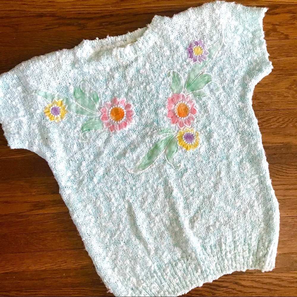 vintage Sweet short sleeve pastel sweater S spring coquette